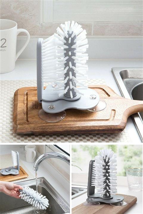 YzHome Vantuzlu Bardak Kavanoz Yıkama Fırçası Elde Pratik Bulaşık Yıkama Aparatı