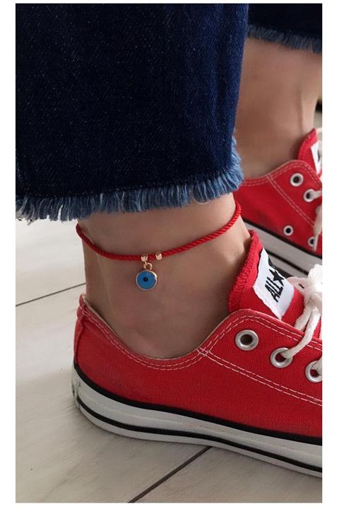 Serline Desing Kadın Rose Rengi Kırmızı Ipli Nazarli Spor Halhal