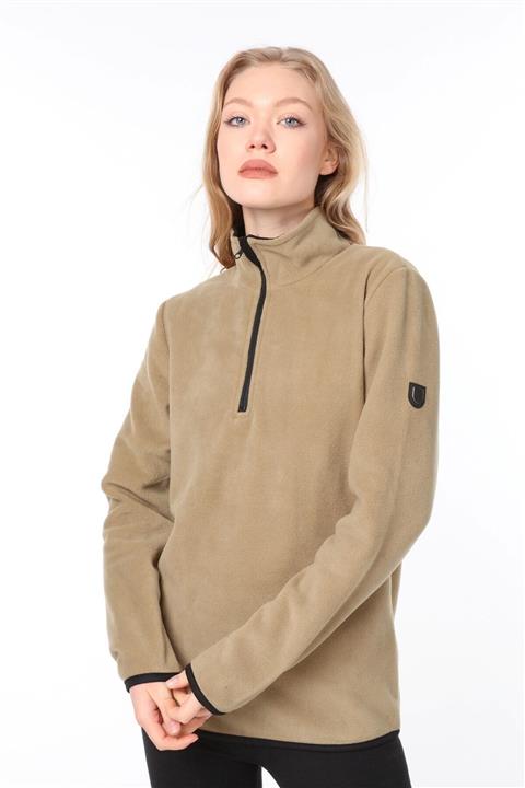 GHASSY CO. Kadın Bej Yarım Fermuarlı Sweatshirt