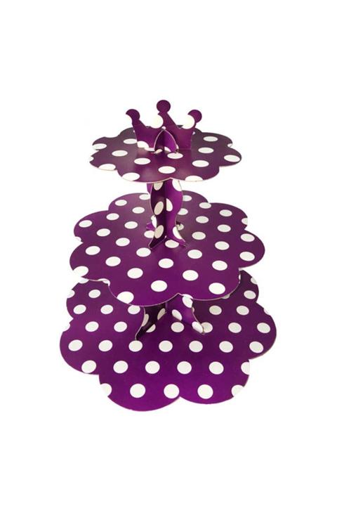 Eminonutoptanci Mor 3 Katlı Karton Cupcake Standı Puantiyeli Kek Standı