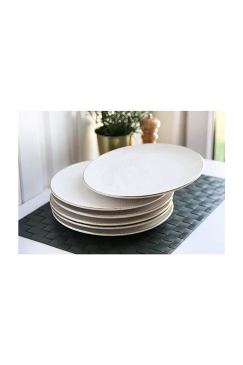 GÖNÜL Sade Servis Tabağı Beyaz Gold