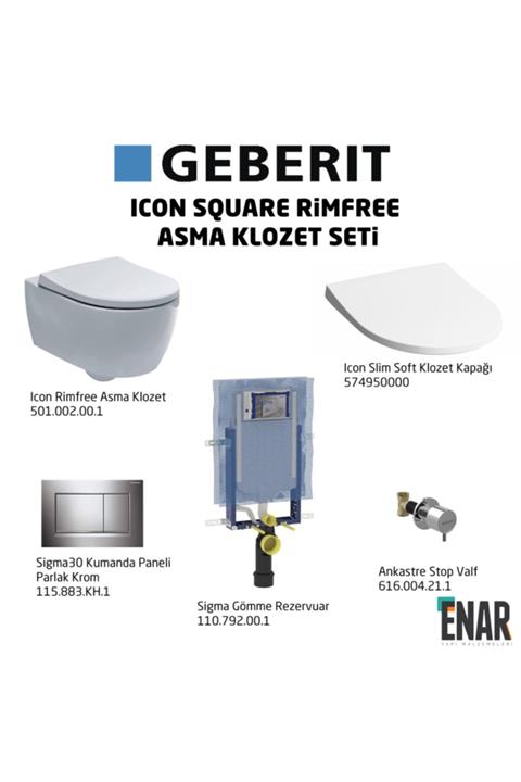 Geberit Icon Rimfree Sigma30 Soft Slim Klozet Takımı,parlak Krom