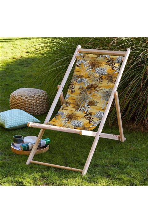 ITALY Sarı Tropikal Desenli Katlanabilir Şezlong