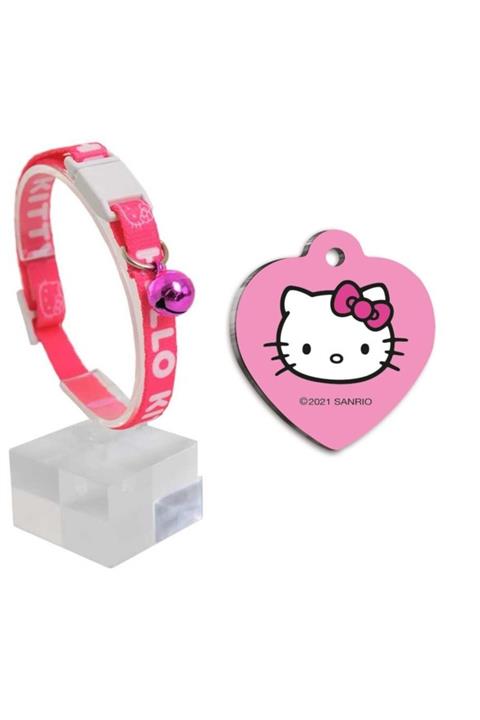 Hello Kitty Güvenlik Kilitli Ayarlanabilir Yumuşak Doku Boyun Tasması 22-30 Cm+çelik Kaplama Künye