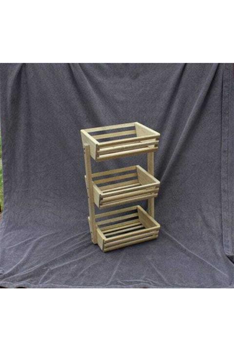 Woodart Ahşap 3 Katlı Sebzelik Meyvelik Kasa Tasarımlı Mutfak Rafı