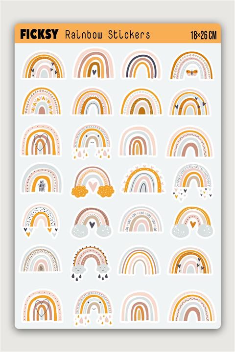 Ficksy Gökkuşağı Sticker Seti - 28 Adet Etiket Çıkartma
