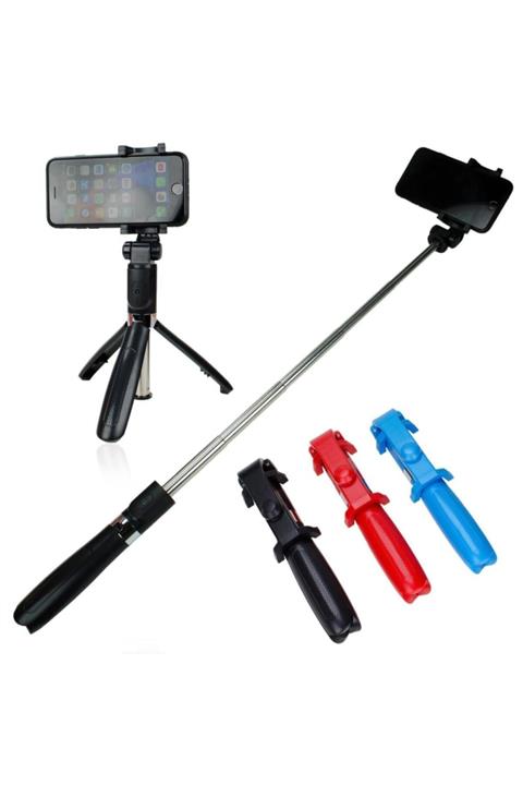BULUTSHOP Selfie Stick L01 Bluetooth Selfie Çubuğu Tripod Siyah Kırmızı