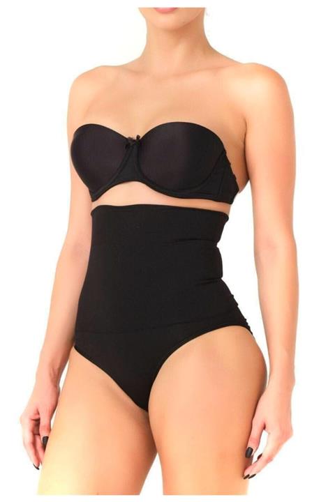 Bestin Kadın Siyah Dikişsiz Double Yüksek Bel Alttan Çıtçıtlı Slip Lohusa Korse