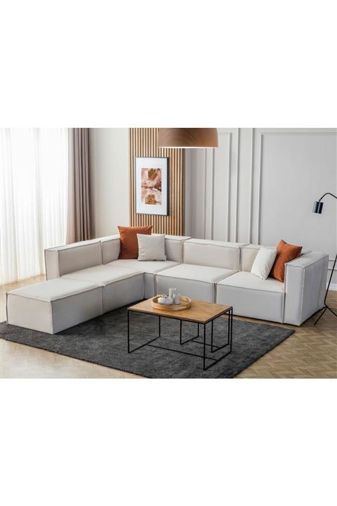 Eymense Miller Piyonlu Puflu Köşe Koltuk Takımı Beyaz