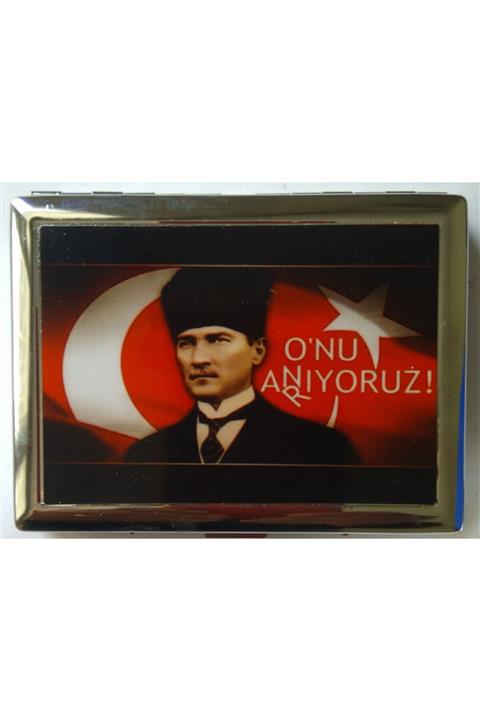 Ata Türk Resimli Krom Sigara Tabakası. Paslanmaz, Dijital Baskılı