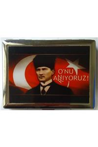 Ata Türk Resimli Krom Sigara Tabakası. Paslanmaz, Dijital Baskılı