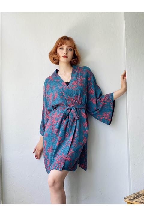 Retrobird Garnili Tropikal Desen Kimono