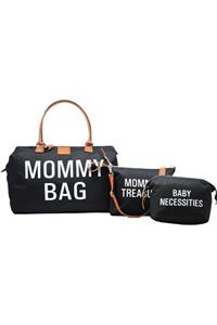 Babysi Mommy Bag Exclusive Tasarım 3'lü Set Siyah Baby Anne Bebek Bakım ve Kadın Çantası