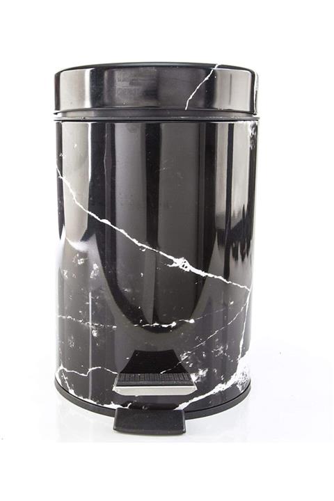 Sas Pedallı Mutfak ,banyo Çöp Kovası Siyah Mermer Desen 5 Litre