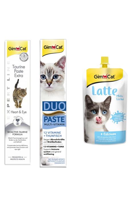 Gimcat Taurine Paste + Duo Paste Tuna Balıklı Multi Vitamin 50gr + Milk Latte Calcium Sıvı Kedi Sütü 200 Ml