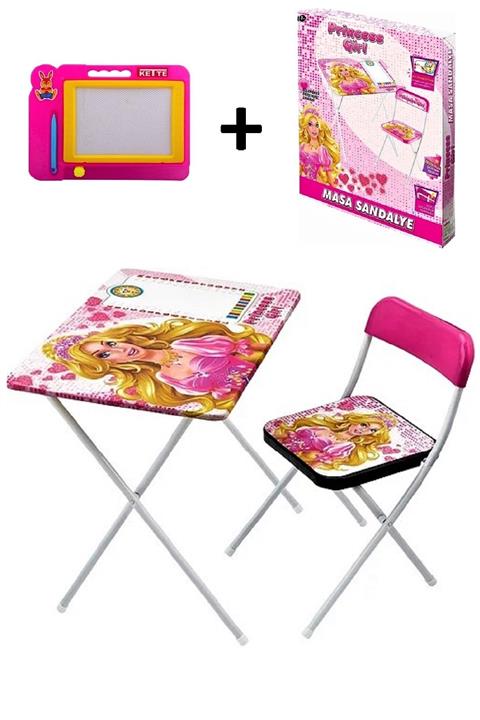Toysberg Barbie Ders Çalışma Masası Katlanabilir Prenses Çocuk Ders Çalışma Masası ve Sandalye ( Hediyeli )