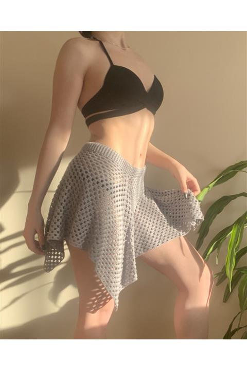 DEEP BEACH Gri Örgü Plaj Eteği Db200543pl