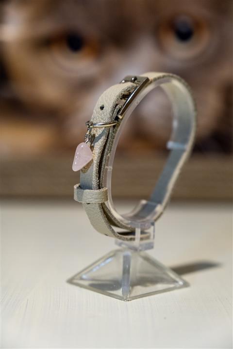 Monte Store Deri Kedi Tasması Kemik Rengi Pembe Kuvars