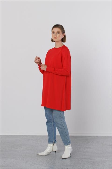 Nuss Triko Kol Detaylı Tunik Kırmızı
