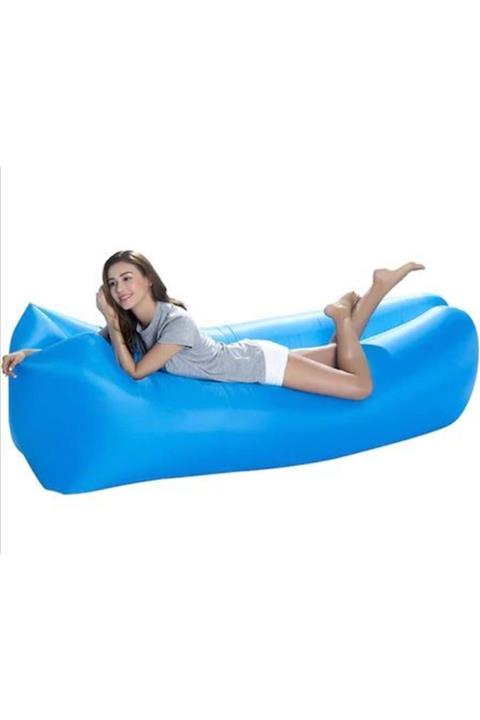 Ankaflex Pratik Şişme Yatak Rüzgarla Havayla Dolan Lamzac Şezlong-mavi