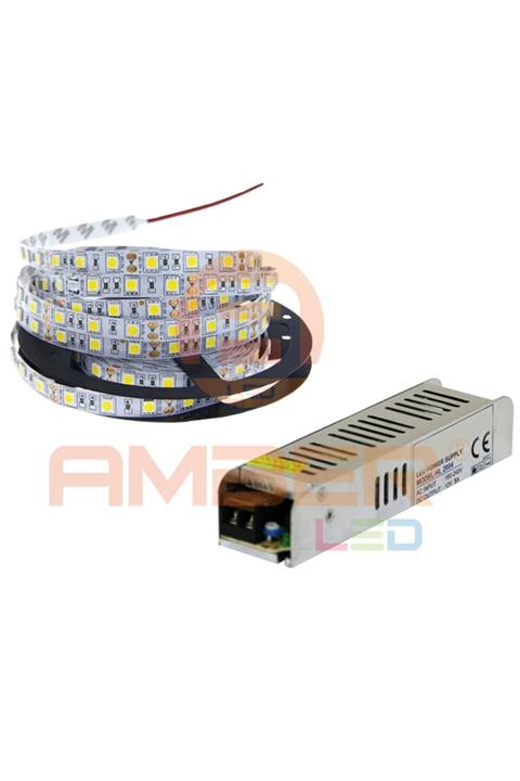 AmberLED Şerit Led 3 Çipli Iç Mekan Günışığı 5 Metre + 12v 5 Amper 60 Watt Led Trafo