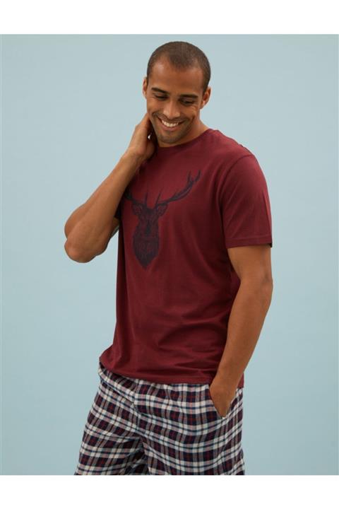 Marks & Spencer Saf Pamuklu Grafik Desenli Pijama Üstü