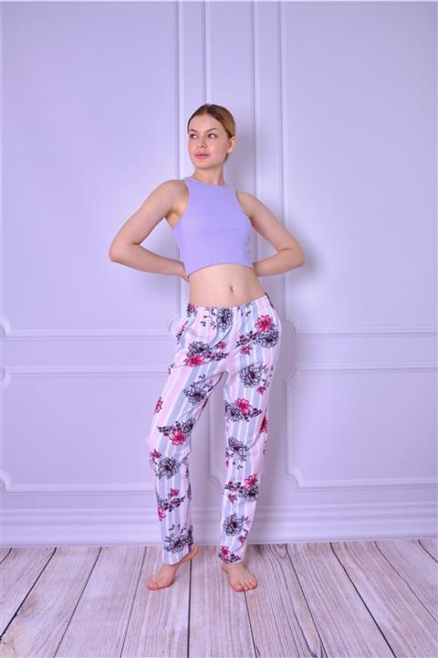 ESPİNA Kadın Ekru Çiçek Desenli Cepli Pijama Altı