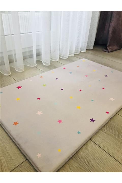 HalıVagonu Açık Gri Renkli Yıldızlı Kız Çocuk Halısı