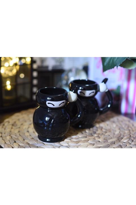 studyosercan2 2'li Kaktüs Kedi Ninja Figürlü Kupa Bardak Mug 370ml