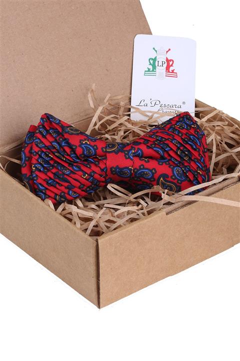 La Pescara Kırmızı Şal Desen Pilise Papyon CRB82