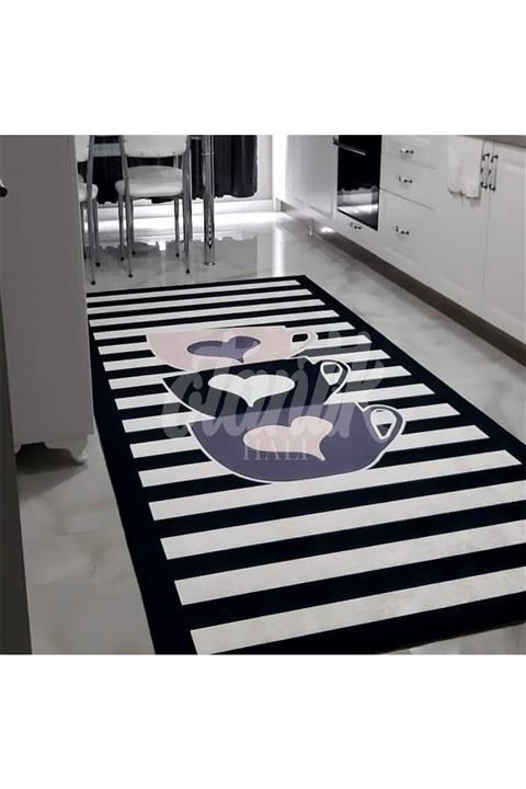Otantik Home Dijital Baskılı Kaymaz Dot Taban Makinede Yıkanabilir Fincanlı Mutfak Halısı Ve Yolluk-901