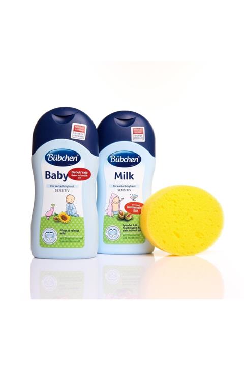 Bübchen Bakım Seti 400ml Bebek Yağı + 400ml Nemlendirici Süt + Sünger