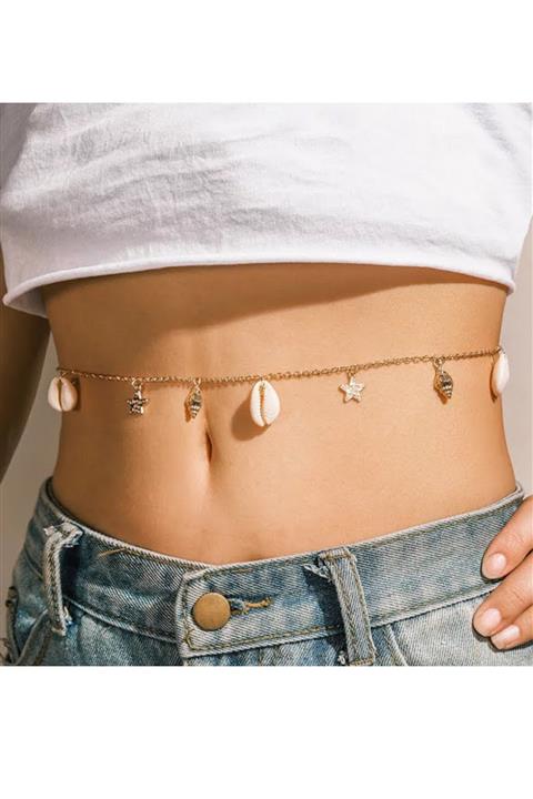 PETEK AKSESUAR Deniz Kabuklu Yıldız Midye Göbek Bel Zinciri Gold
