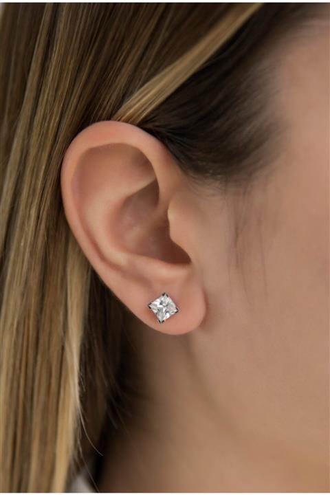 myorogold Kadın Beyaz Kare Tektaş Altın Küpe