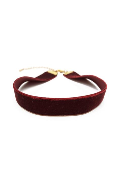 takıperest Kalın Bordo Kadife Tasma Choker Kolye