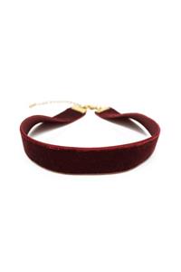 takıperest Kalın Bordo Kadife Tasma Choker Kolye