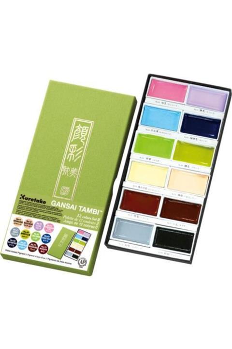 Zig Kuretake Gansai Tambi Profesyonel Japon Tablet Sulu Boya 12 Renk Set 2 (pastel Renkler)
