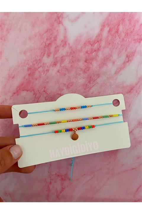 Haydigidiyo Kadın  Pul Halhal Seti Üçlü Renkli