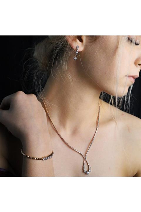 ATA MUCEVHERAT Kadın Gold Fantezi Taşlı Modern Set