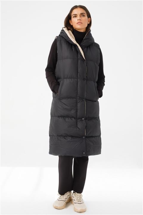 Esswaap Uzun Boy Kapüşonlu Şişme Yelek Siyah