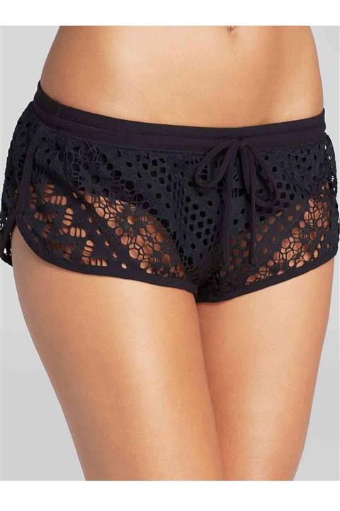 JULIANO Kadın Siyah Dantel Bikinili Deniz Şortu