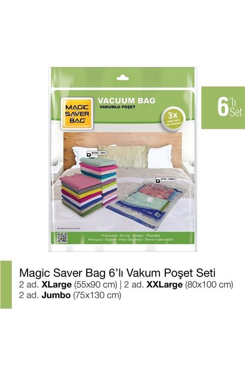 MAGİC SAVER 6'lı Vakumlu Extra Büyük Poşet Hurç Seti (2 Adet Xlarge- 2 Adet Xxlarge-2 Adet Jumbo)