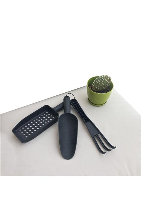 GLASSY Siyah Tırmık Elek ve Kürek Seti 3'lü