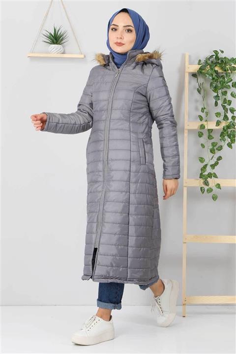 Tesettür Dünyası Kapitone Mont Tsd2061 Gri