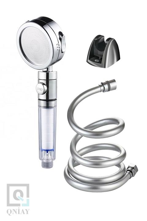 QNİAY New Quality Filtreli Duş Başlığı Gri Pvc Hortum Mafsal Duş Seti