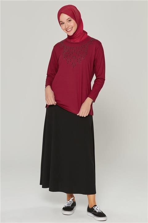 Armine Bordo Önü İşlemeli Penye 20ya9022