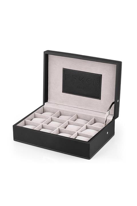 FRNCH Deri Kaplama Ahşap Kasa Siyah Renk Takı Aksesuar Çantası Frj90001-101-b 12'li