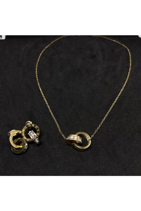 Favorim takı Altın Renkli Roma Rakamlı İkili Çelik Set