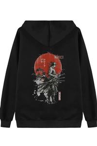 LEGION Siyah Oversize Manga Roronoa Zoro One Piece Ön Arka Baskı Kombin 2 Iplik Kapşonlu Tasarım Hoodie