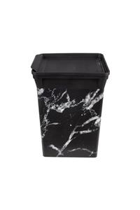 QUTU Trash Bin Black Marble Tezgah Üstü Mutfak Çöp Kovası